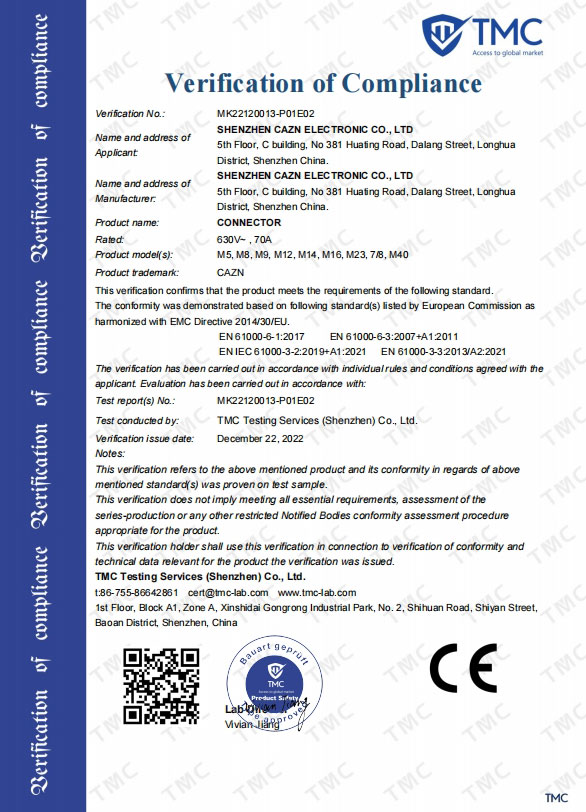 CAZN M12 コネクタ ROHS 証明書