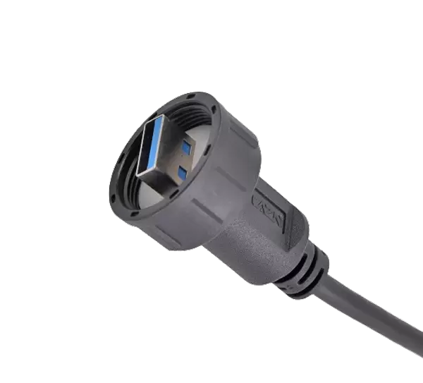 USB オス - オス ケーブル付きオーバーモールド (ネジ付き)