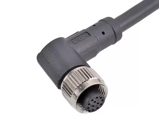 M12角度のある雌のオーバーモールドプラグ