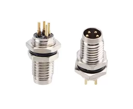 M8オスフロントマウントソケット（PCB、ネジM8*0.5、金属インターフェイス）