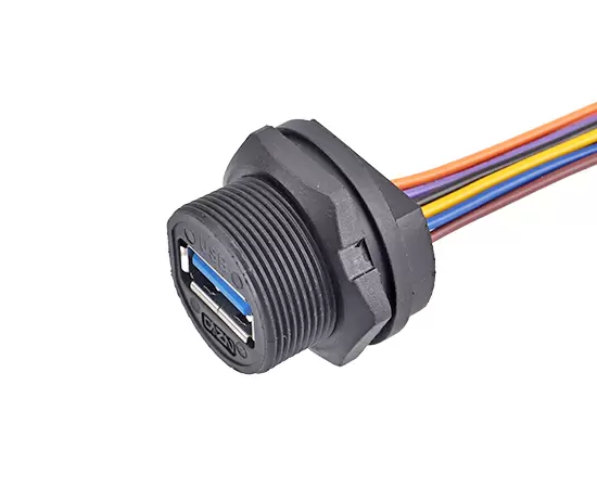 ワイヤー付きのUSBメスバックマウントレセプタクル（ねじれ）