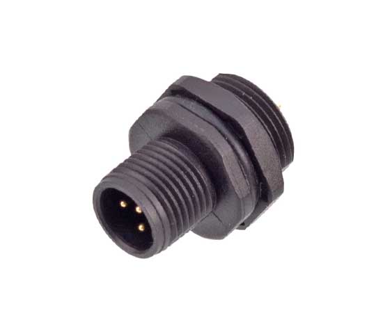 M12男性フロントマウントソケット（はんだ、ネジM15*1、プラスチックタイプ）