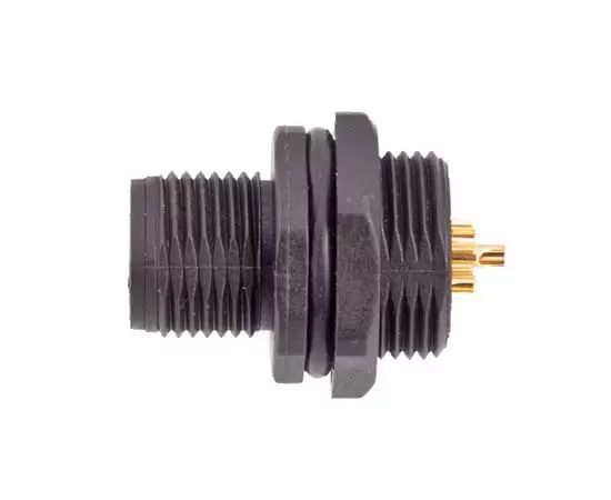 M12男性フロントマウントソケット（はんだ、ネジM15*1、プラスチックタイプ）