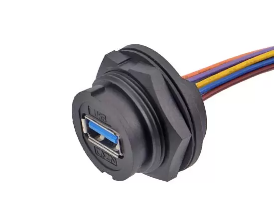 E16 USB女性バックマウントレセプタクル付きワイヤー（銃剣）