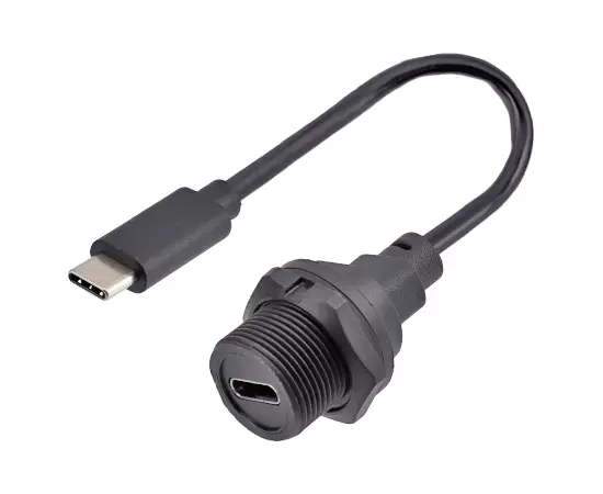 タイプCメスバックマウントレセプタクル男性オーバーモールドケーブル（ねじ）から