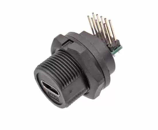 タイプCメスバックマウント角度のあるPCBレセプタクル（ねじ）