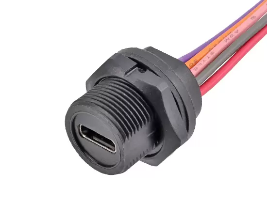 ワイヤー付きタイプCメスバックマウントレセプタクル（スレッド）