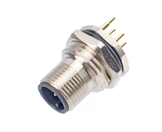 M12男性バックマウントソケット（PCB、接地タイプ）