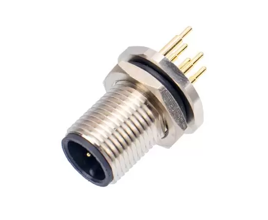 M12男性バックマウントソケット（PCB、ネジM12*1、接地タイプ）