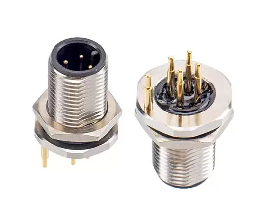 M12男性バックマウントソケット（PCB、ネジM12*1、接地タイプ）