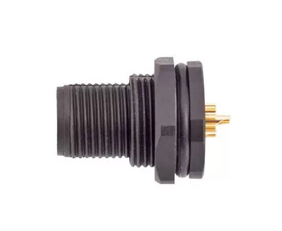 M12男性バックマウントソケット（はんだ、ネジM15*1、プラスチックタイプ）