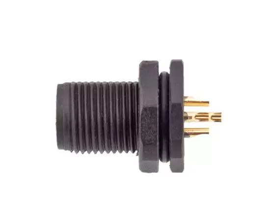 M12男性バックマウントソケット（はんだ、ネジM12*1、プラスチックタイプ）