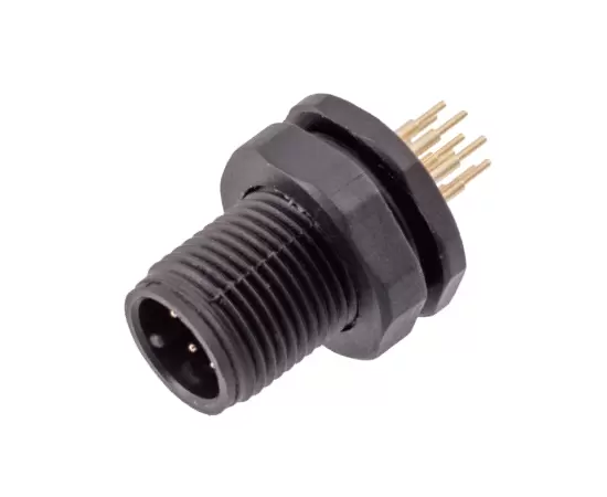 M12男性バックマウントソケット（PCB、ネジM12*1、プラスチックタイプ）