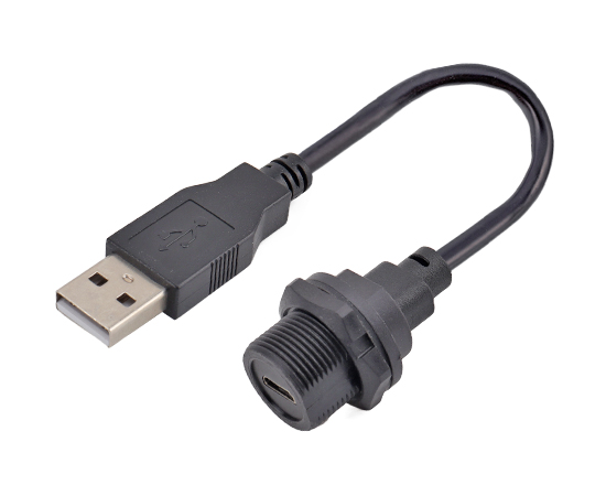 マイクロUSBメスバックマウントレセプタクルからUSB 2.0男性のオーバーモールドケーブル（スレッド）
