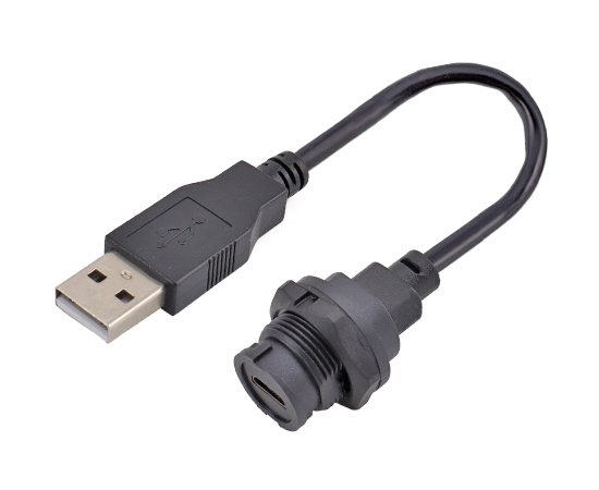 マイクロUSBメスバックマウントレセプタクルからUSB 2.0男性のオーバーモールドケーブル（銃剣）