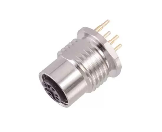 M12メスバックマウントソケット（PCB、接地タイプ）