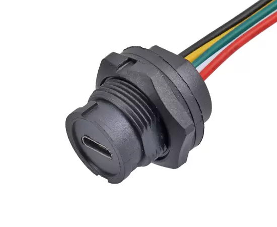 ワイヤー付きマイクロUSBメスバックマウントレセプタクル（銃剣）