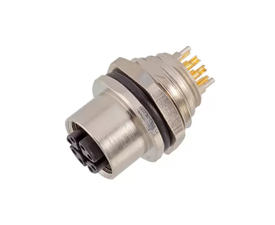 M12メスバックマウントソケット（データ型、はんだ、ネジM16*1.5）