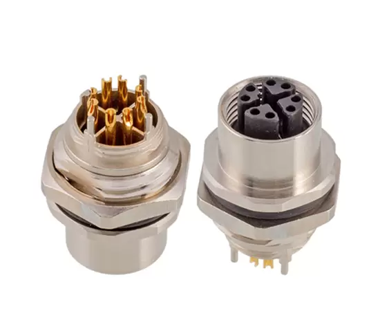 M12メスバックマウントソケット（データ型、はんだ、ネジM16*1.5）