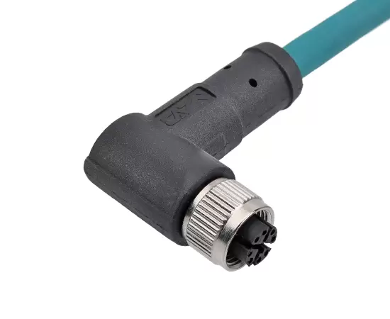 M12角度の雌のオーバーモールドプラグ（データ型、シールド）