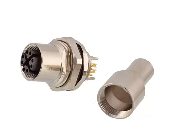 M12メスバックマウントソケット（データ型、はんだ、ネジM16*1.5、シールド）