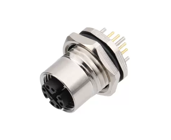 M12メスバックマウントソケット（データ型、PCB、ネジM16*1.5）