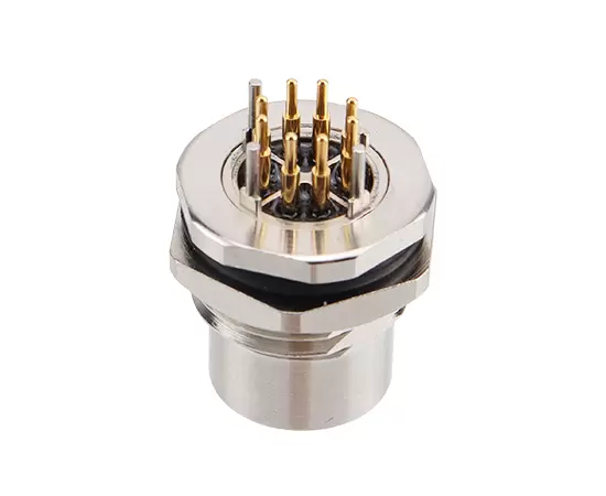 M12メスバックマウントソケット（データ型、PCB、ネジM16*1.5）