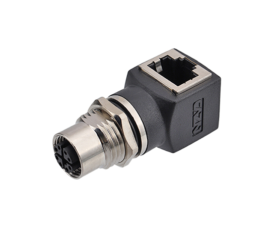 M12アングルメスからRJ45アダプター90°（データ型）