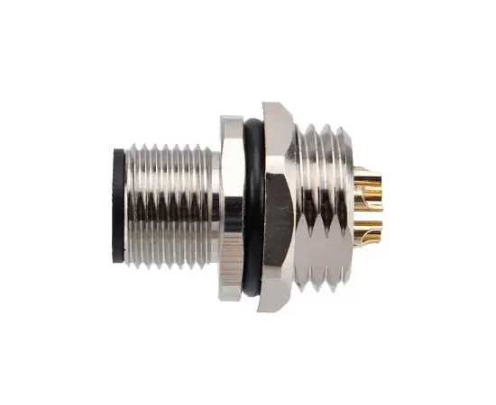 M12男性フロントマウントソケット（電源タイプ、はんだ、ネジM16*1.5/PG9）