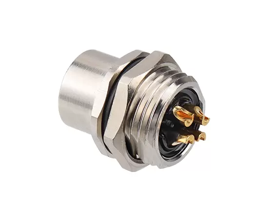 M12メスフロントマウントソケット（電源タイプ、はんだ、ネジM16*1.5/PG9）