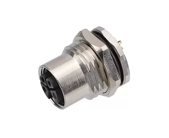 M12メスバックマウントソケット（電源タイプ、はんだ、ネジM16*1.5/PG9）