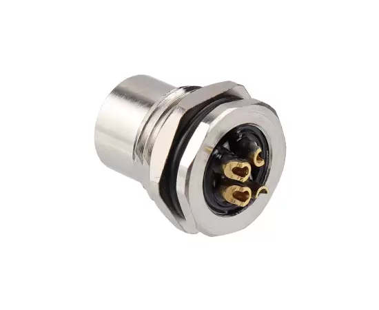 M12メスバックマウントソケット（電源タイプ、はんだ、ネジM16*1.5/PG9）