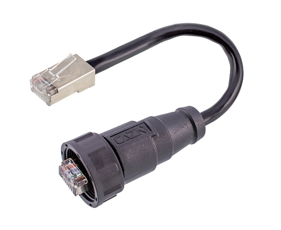 RJ45ストレートオスオーバーモールドプラグ（銃剣）