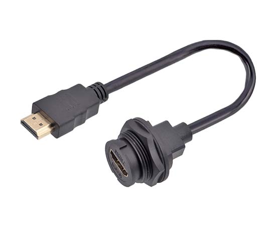 E16 HDMIメスバックパネルマウントレセプタクルからstr.maleケーブル（銃剣）