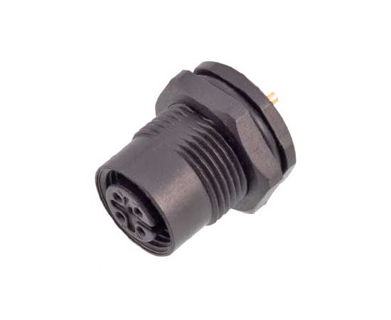 M12メスバックマウントソケット（はんだ、ネジM15*1、プラスチックタイプ）