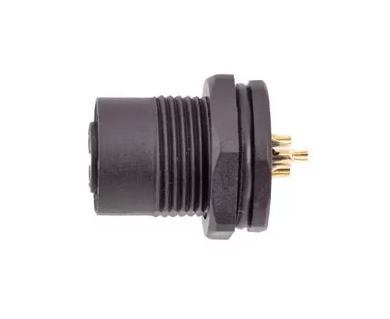 M12メスバックマウントソケット（はんだ、ネジM15*1、プラスチックタイプ）