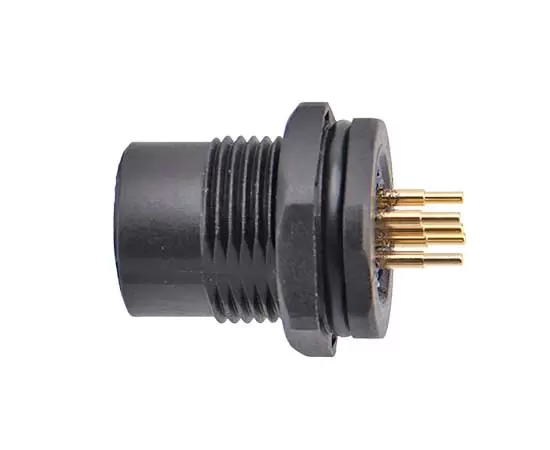 M12メスバックマウントソケット（PCB、ネジM15*1、プラスチックタイプ）