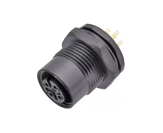 M12メスバックマウントソケット（PCB、ネジM15*1、プラスチックタイプ）